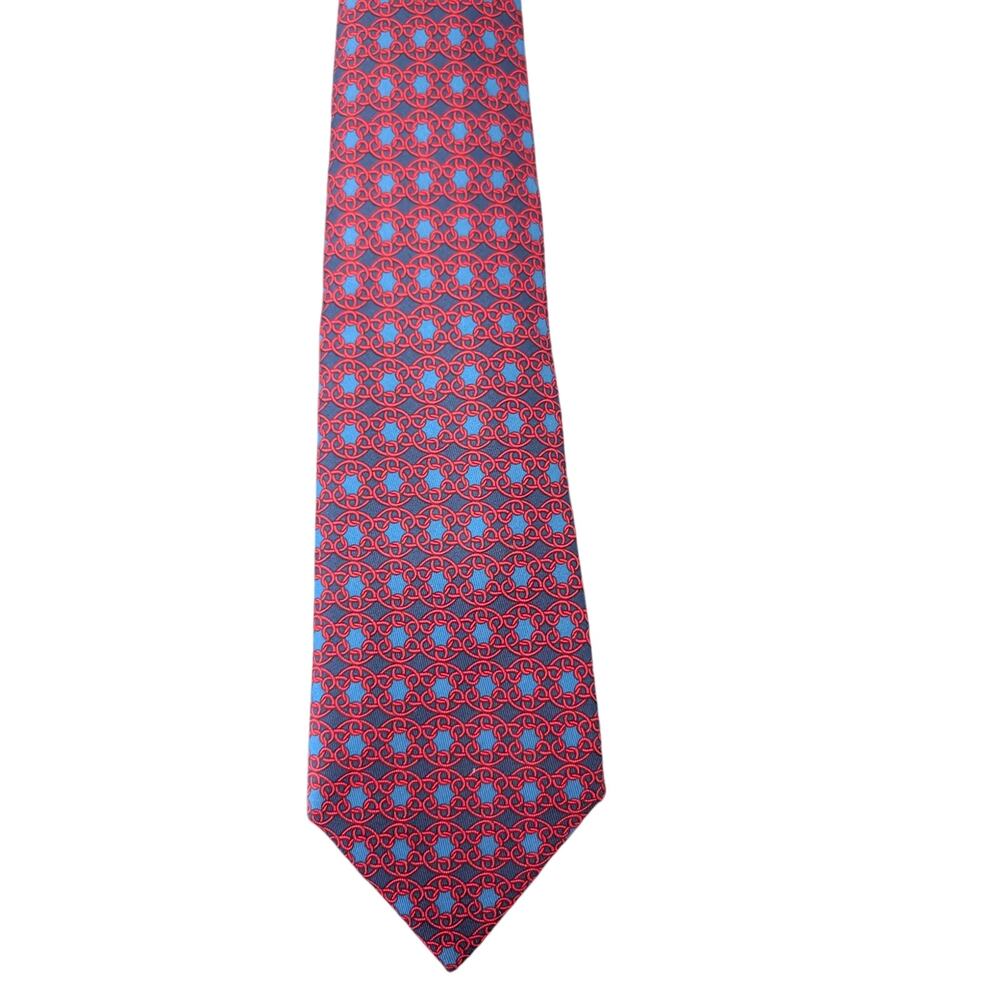 Vintage Hermès 100% Silk Men's Blue Tie With Multicolor Geometric Designs